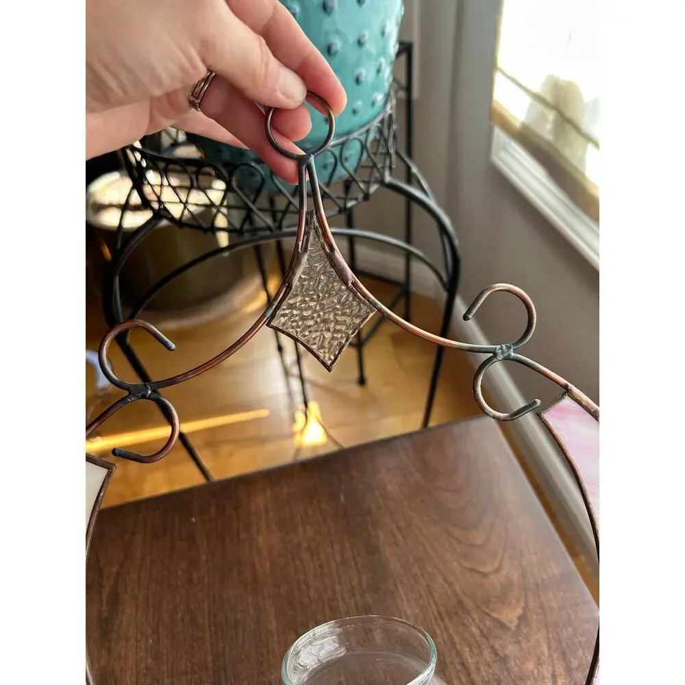 Vintage Stained Glass Plant Rooter Candle Holder Hanging Home Decor gift